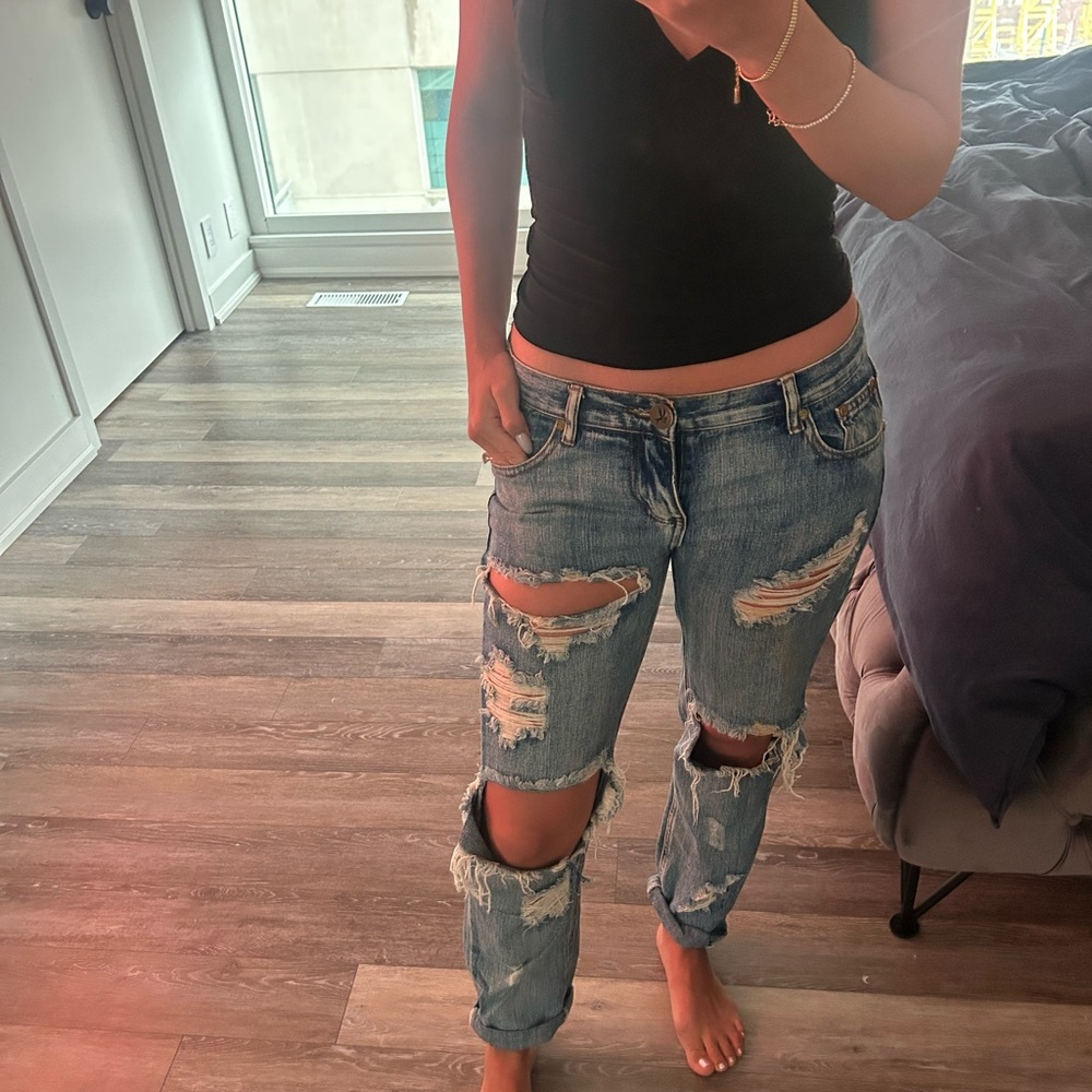 One Teaspoon Ripped Blue Boyfriend Jeans